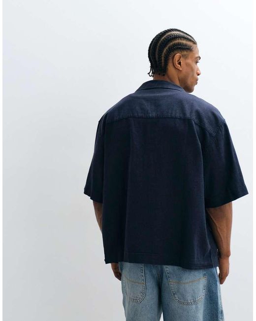 ASOS Blue Co-Ord Boxy Oversized Revere Linen Blend Shirt for men