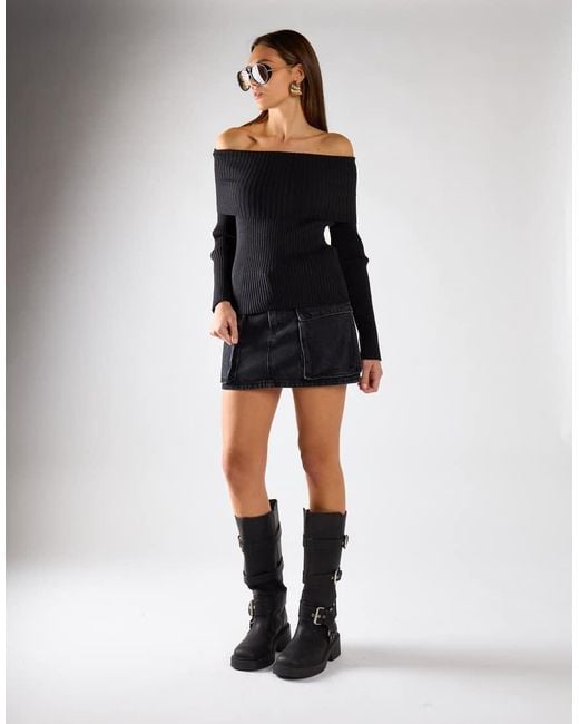 Glamorous Blue Bardot Off Shoulder Jumper
