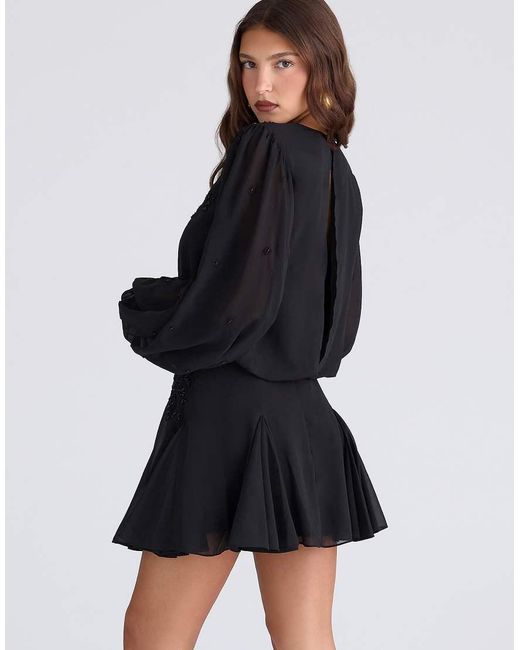 House Of Cb Black Gianna Hand Beaded Georgette Mini Dress