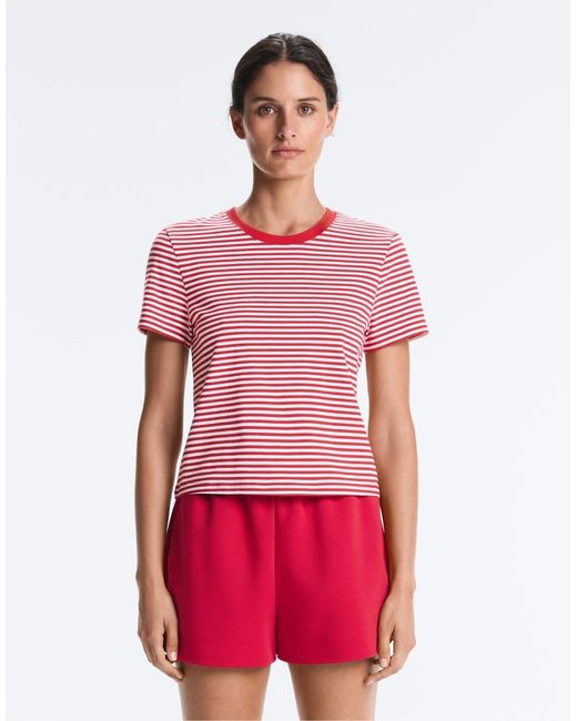 Oysho Red Regular Fit Striped Cotton Blend Short-Sleeved T-Shirt