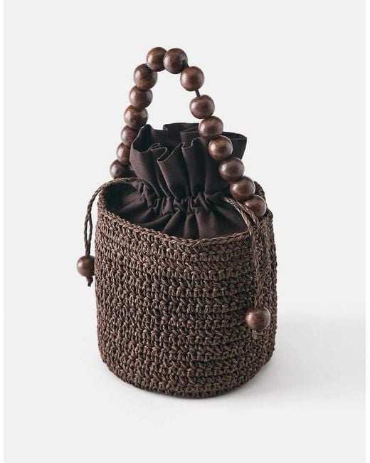 Pull&Bear Black Beaded Mini Bucket Bag