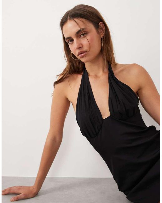 Mango Black Starring Hailey Bieber Twist Front Halterneck Mini Dress
