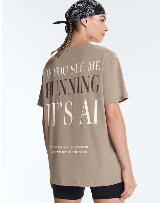 Oysho Natural Boxy Short-sleeved Cotton Blend T-shirt With Slogan