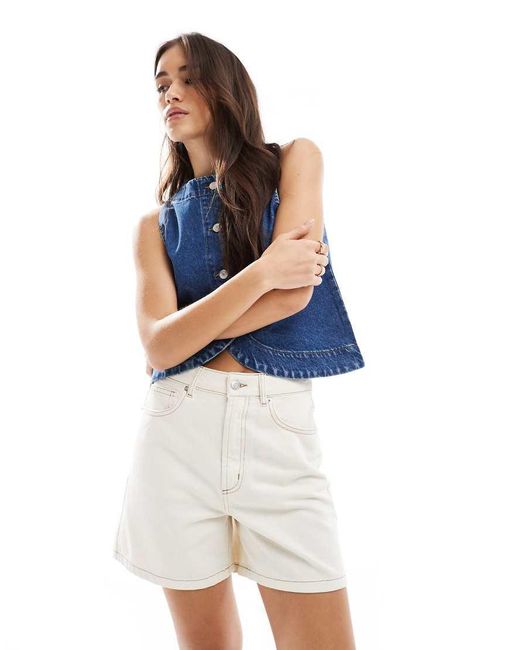 ASOS White Dad Denim Short With Cinch Back