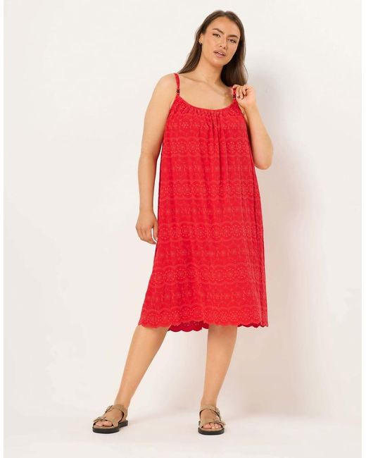 Yours Clothing Red Broderie Anglaise Beach Dress