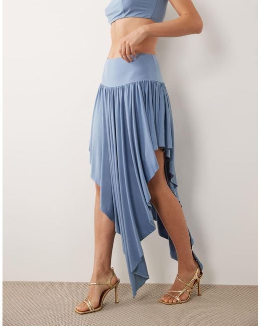 ASOS Blue Slinky Midi Skirt Co-ord With High Low Hem