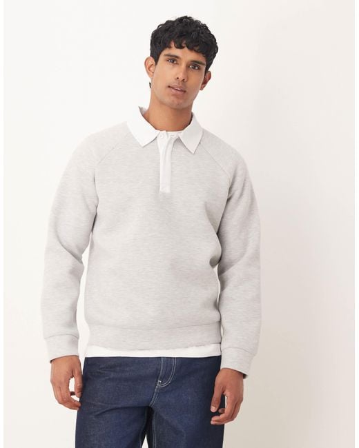 ASOS White Heavyweight Polo Sweatshirt With Contrast Collar for men