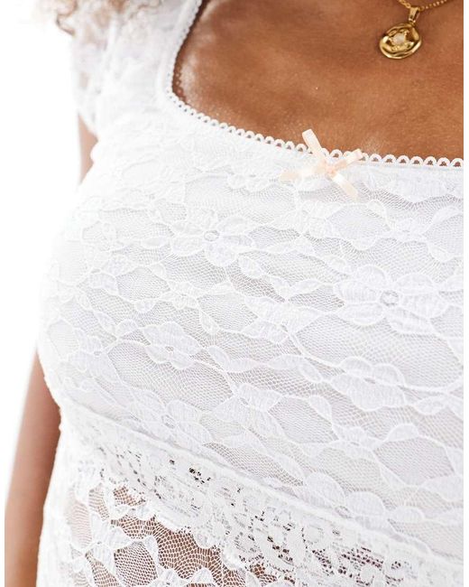 Miss Selfridge White Lace Cap Sleeve Bow Detail Top