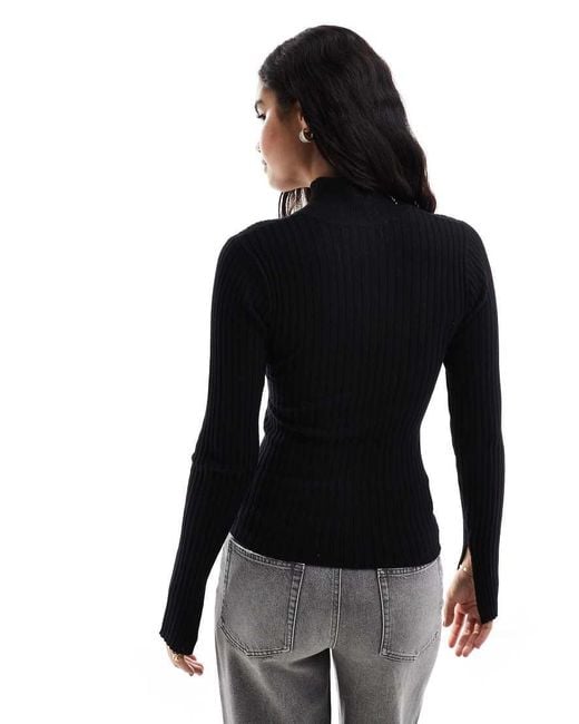 Threadbare Black High Neck Split Sleeve Jumper