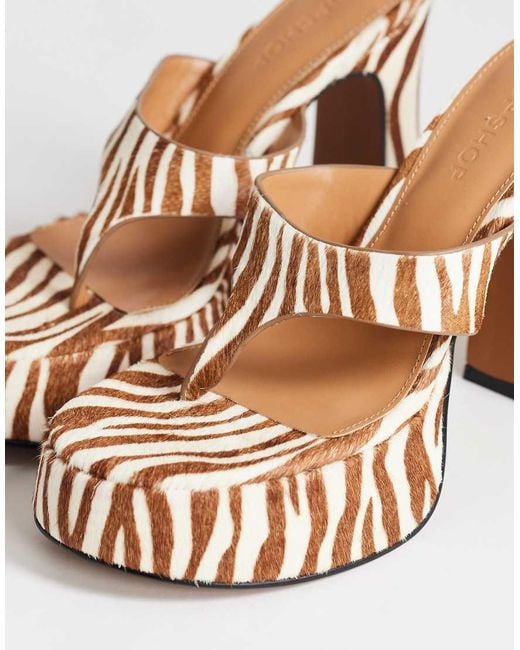 TOPSHOP Multicolor Nima Real Leather With Hair Platform High Heeled Toe Thong Sandals