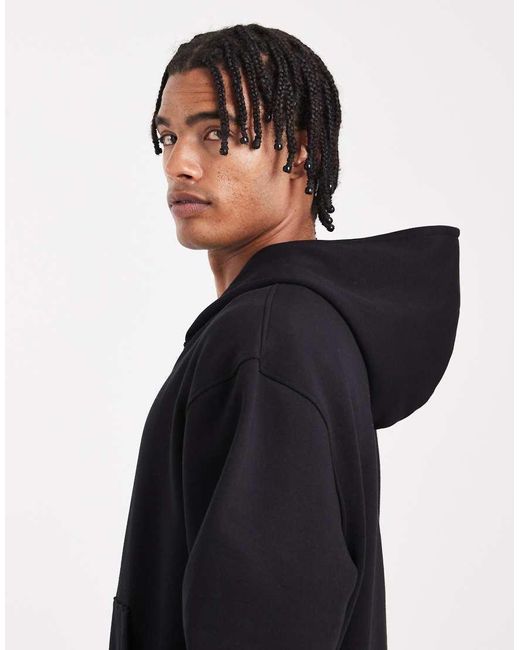 ASOS Black Essentials Boxy Relaxed Zip Through Hoodie for men