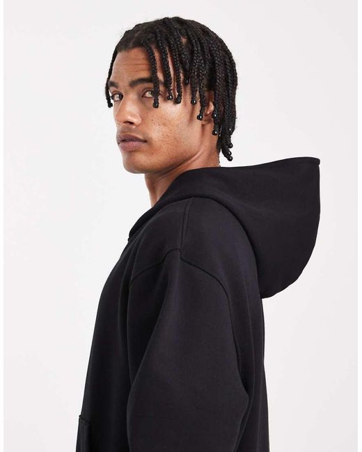 Felpa Basic Nera Squadrata E Comoda Con Cappuccio E Zip di ASOS in Black da Uomo