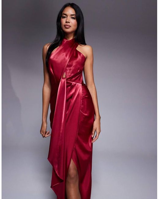 TFNC London Red Halter Neck Dress With Wrap Skirt