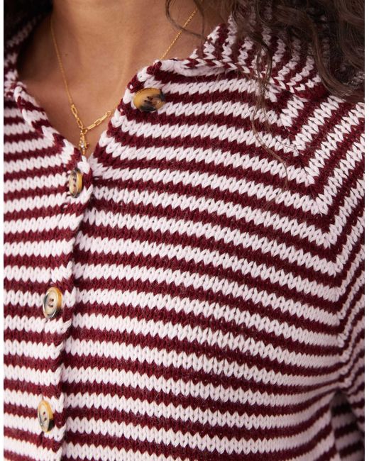 Collusion Red Knitted Stripe Raglan Cardi