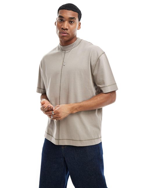 Camiseta marrón extragrande con detalle ASOS de hombre de color Gray