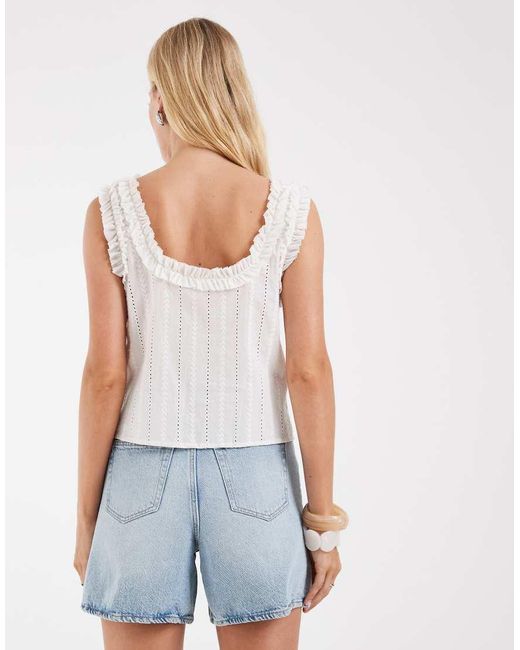 Object Blue Ruffle Trim Tie Front Embroidered Milkmaid Cami Top