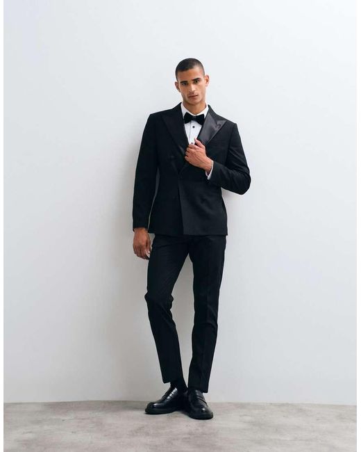 ASOS Blue Slim Double Breasted Tuxedo Suit Jacket for men
