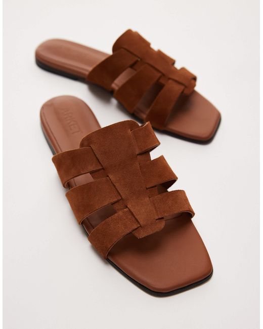 ARKET Gray – flache slider-sandalen aus echtem wildleder