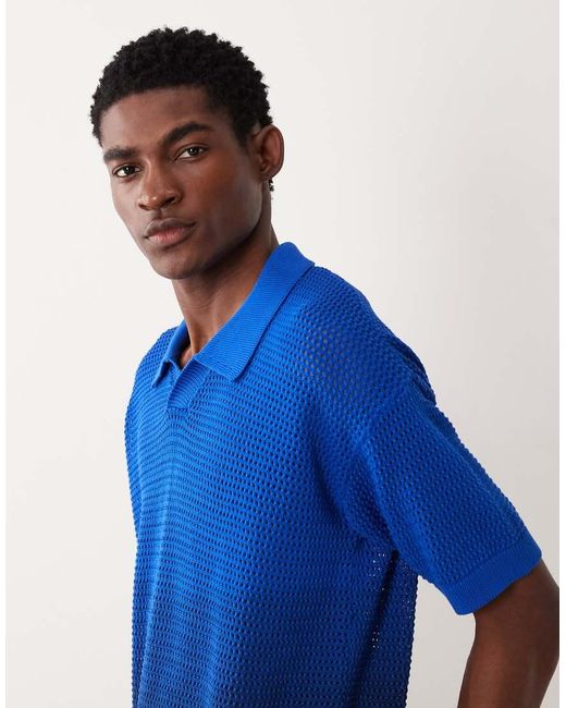 HUGO Blue Knitted Oversized Ombre Shirt for men
