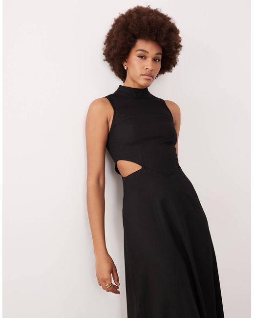 ASOS Asos Design Tall High Neck Linen Look Midaxi Dress With Cutout Waist in Black | Lyst ASOS Asos Design Tall High Neck Linen Look Midaxi Dress With Cutout Waist in Black | Lyst