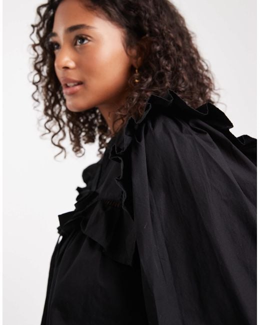 ASOS Black Tie Front Lace Insert Blouse