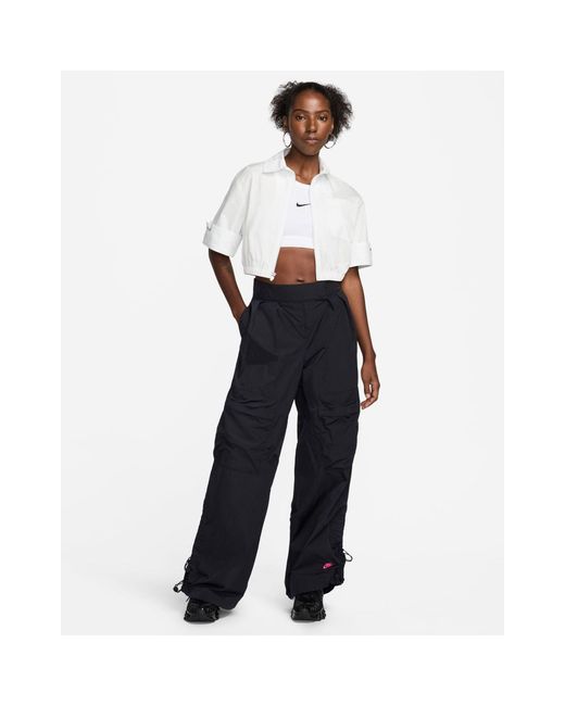 Nike White Mdc Woven Cropped Collared Shirt