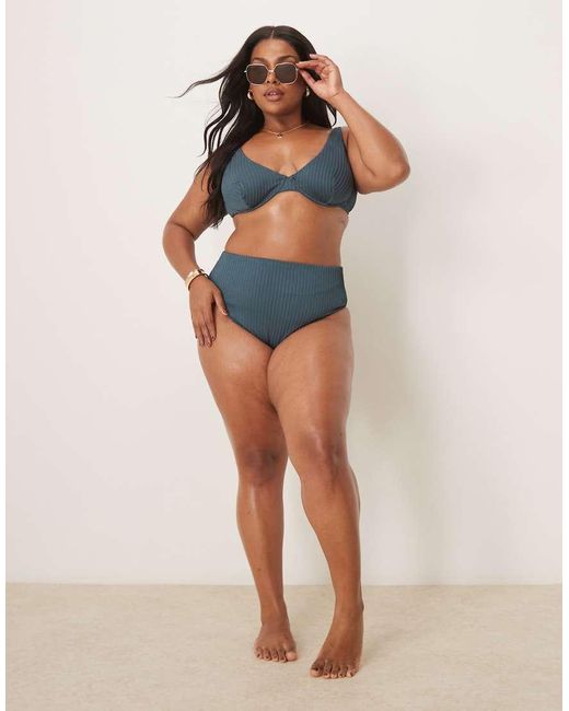 ASOS Blue Asos Design Curve Riddy Rib Underwired Bikini Top