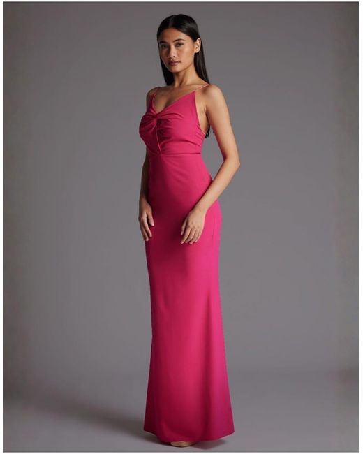 Vesper Pink Twist Front Low Back Fishtail Maxi Dress