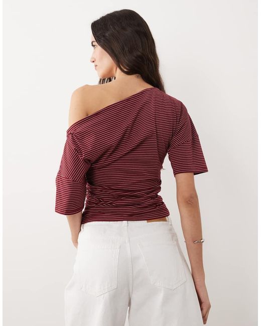 ASOS Red Boat Neck Cinched Waist Top
