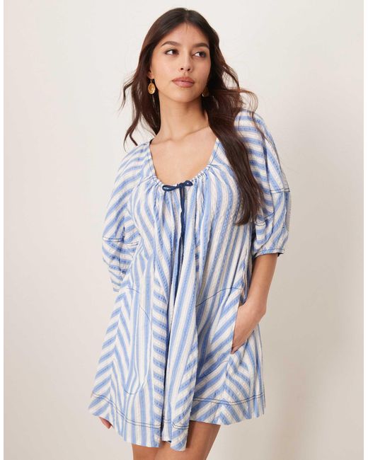 Free People Blue Striped Oversized Romper