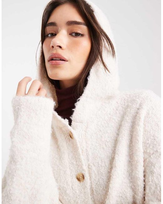 Miss Selfridge White Boucle Hooded Button Cardigan