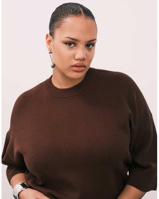 ASOS Brown Asos Design Curve Knitted Compact Structured Oversized T Shirt Co-ord