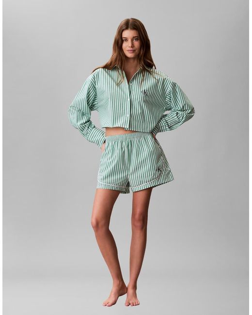 Calvin Klein Green Logo Cropped Poplin Shirt