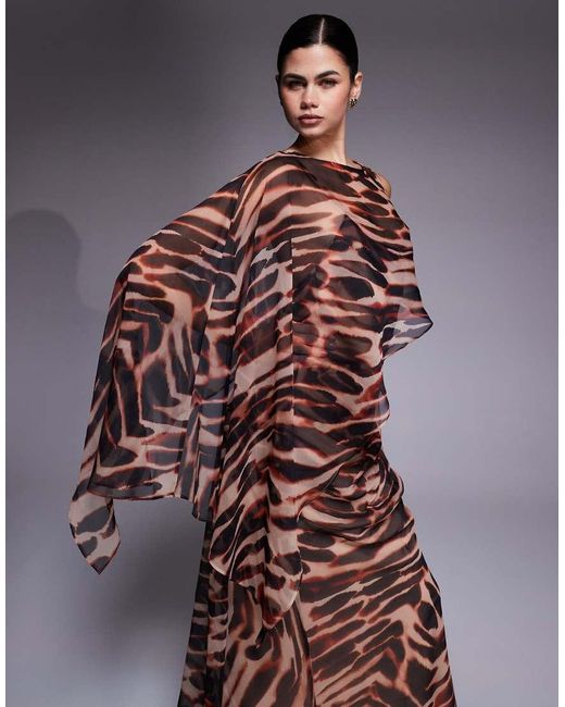 ASOS Brown Layered Sleeve Overlay Maxi Dress With Draped Skirt