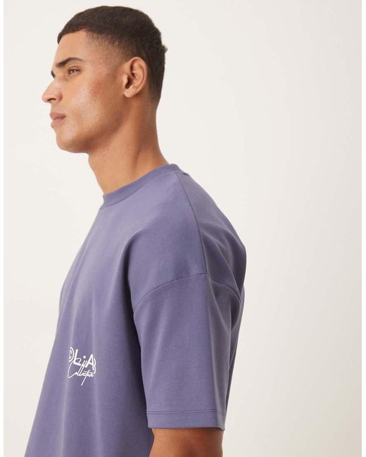 ASOS Purple Super Heavyweight Oversized T-shirt With Dropped Shoulder And Text Graphic for men