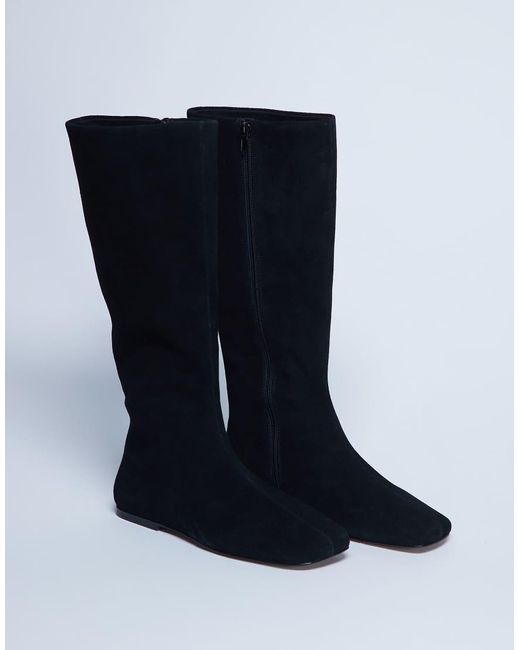 TOPSHOP Black Tess Real Suede Knee High Flat Boot