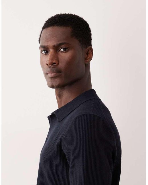 Mango Blue Cotton Mix Ribbed Polo Top for men