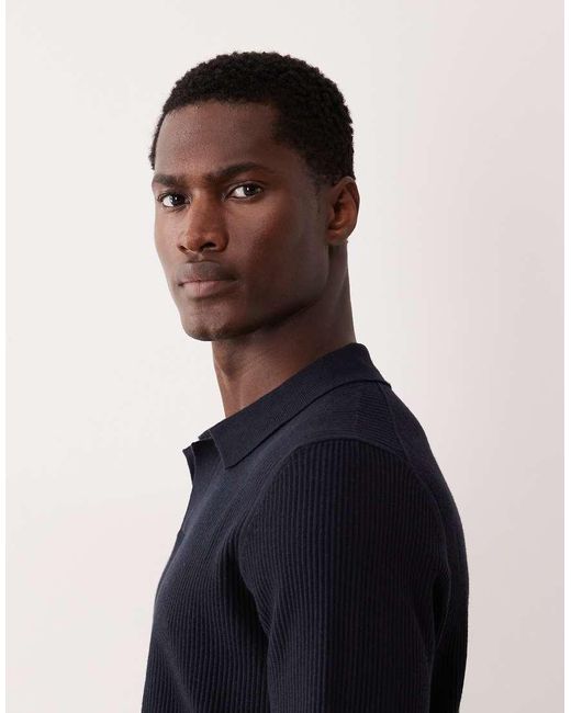 Mango Blue Cotton Mix Ribbed Polo Top for men
