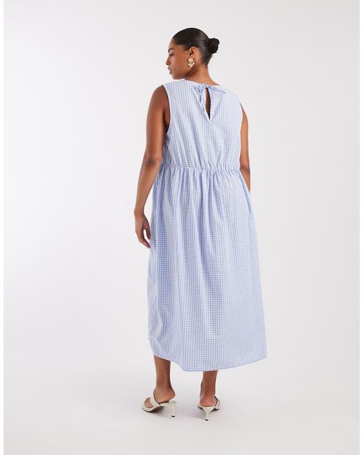 Pieces Plus Blue Pieces Curve Sleeveless Smocking Ditsy Floral Maxi Dress