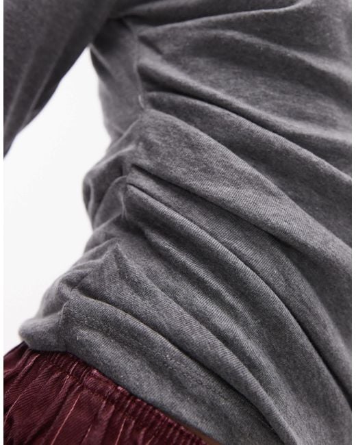 TOPSHOP Gray Hitched Side Long Sleeve Top