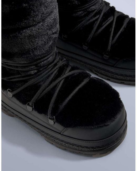 Oysho Black Lace-up Technical Faux Fur Boots