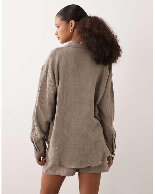 Camisa De Manga Larga De Bambula De -Marrón Jdy de color Natural