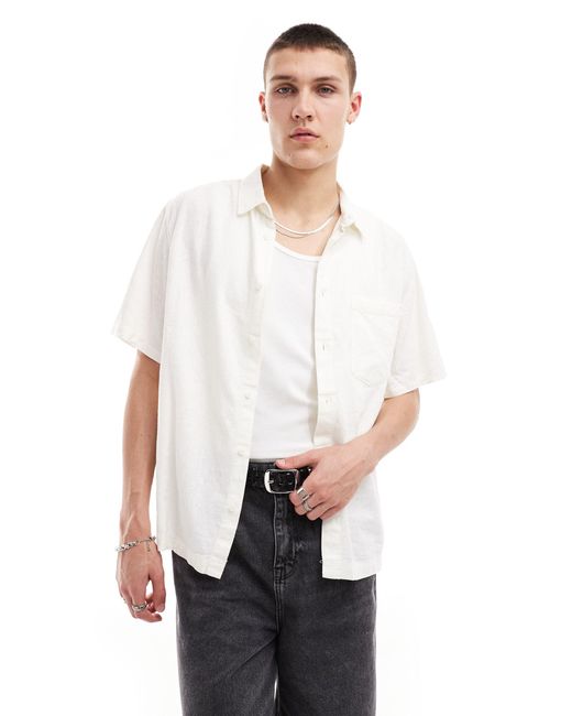 Weekday White Relaxed Fit Linen Blend Short Sleeve Shirt for men