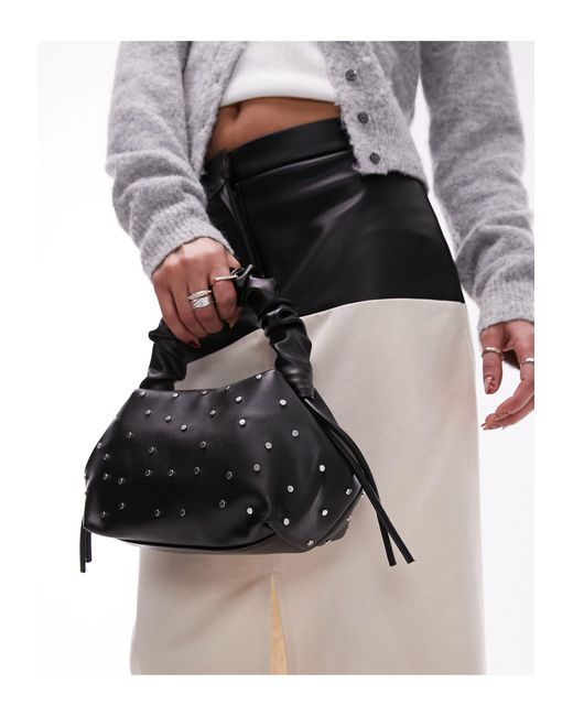 TOPSHOP Black Genna Studded Grab Bag With Ruched Handle