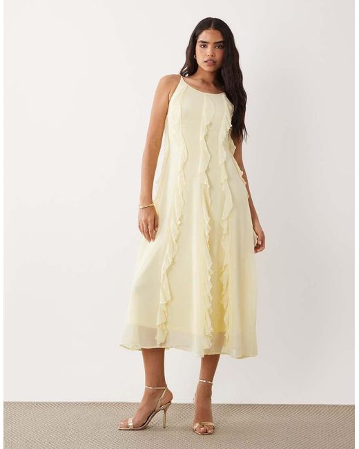 Vila Natural Tie Shoulder Ruffle Cami Maxi Dress
