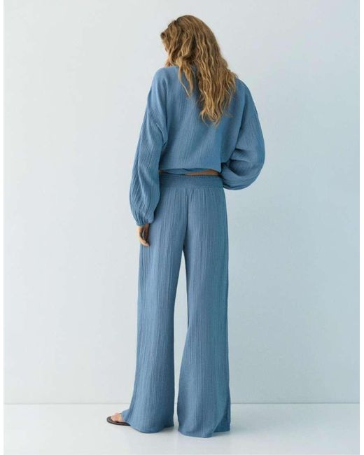 Pull&Bear Blue Flowy Chiffon Trousers
