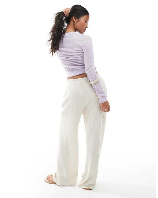 Miss Selfridge White Linen Blend Drawstring Waist Wide Leg Trousers