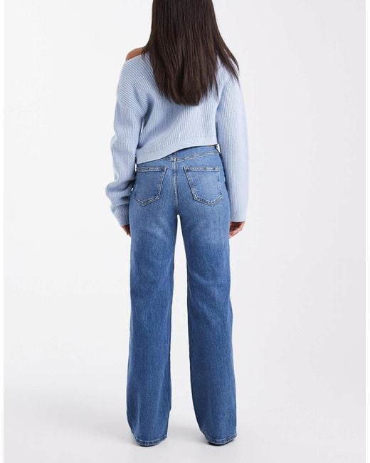 Vero Moda Blue Tessa High Waisted Wide Leg Jeans With Distressed Knees
