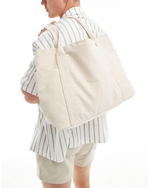 Cabas en coton épais avec poches latérales - écru ASOS pour homme en coloris White