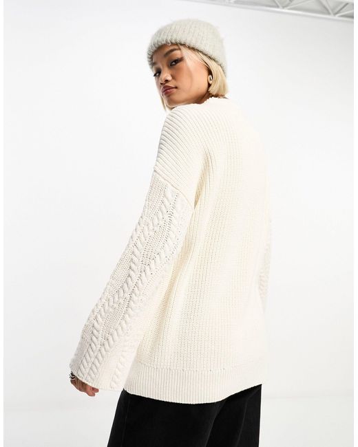 ONLY White Longline Textured Cable Knit Jumper